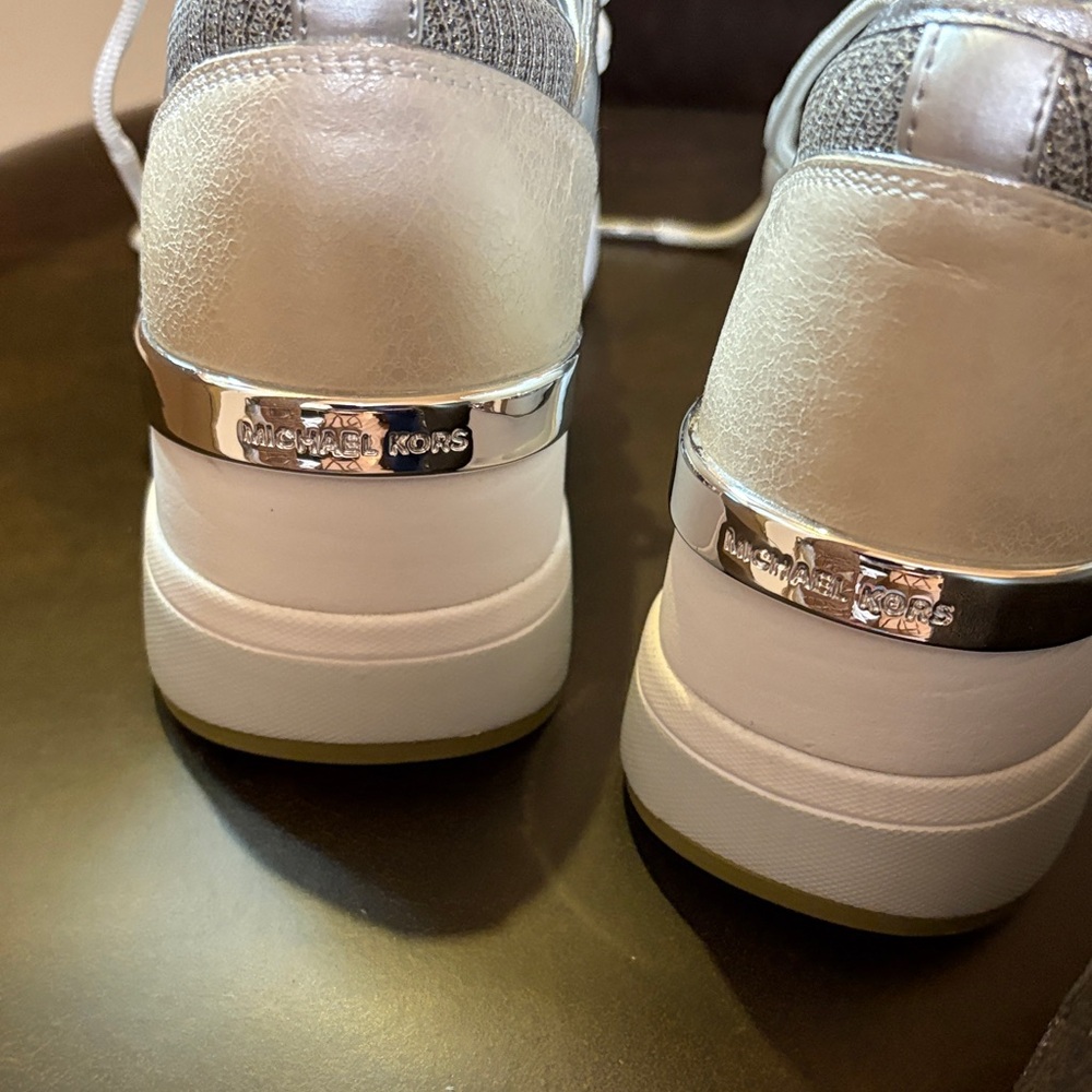 Michael Kors White and Silver Lace-Up Wedges Sneakers (Trainers) - Picture 6 of 8